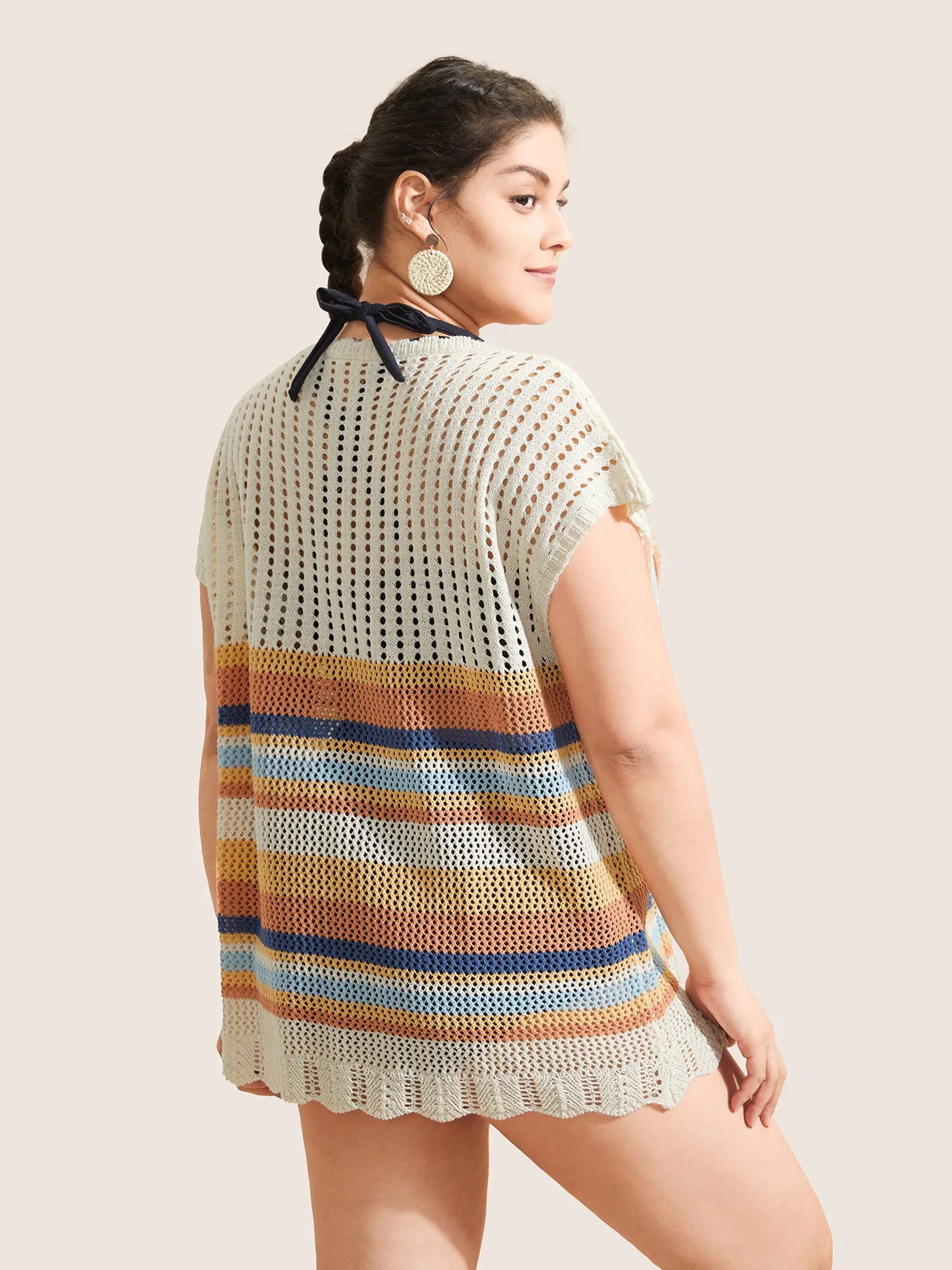 Contrast Striped Crochet Cut Out Swim Cover Up sold by Bloomchic product image thumbnail 2