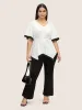 V Neck Patchwork Contrast Tie Knot Blouse sold by Bloomchic