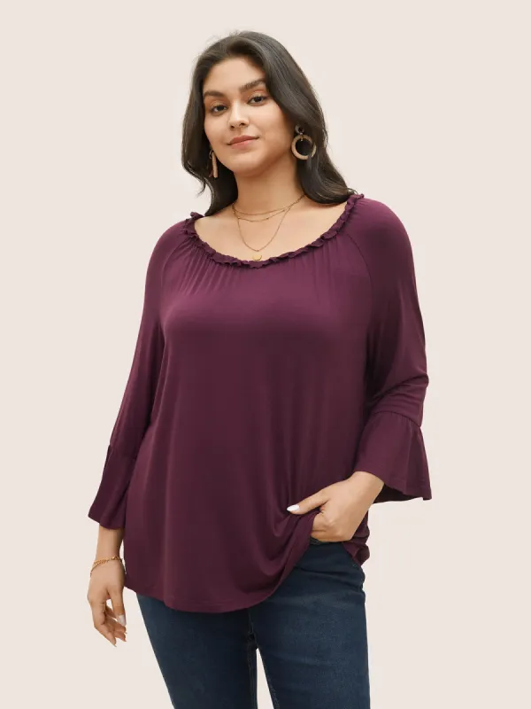 Solid Flutter Sleeve Off Shoulder T-shirt sold by Bloomchic