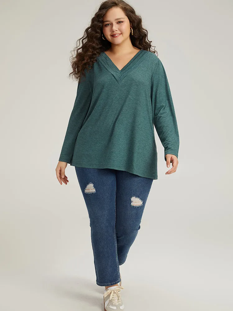 Plain Heather Pleated V Neck T-shirt sold by Bloomchic product image thumbnail 5