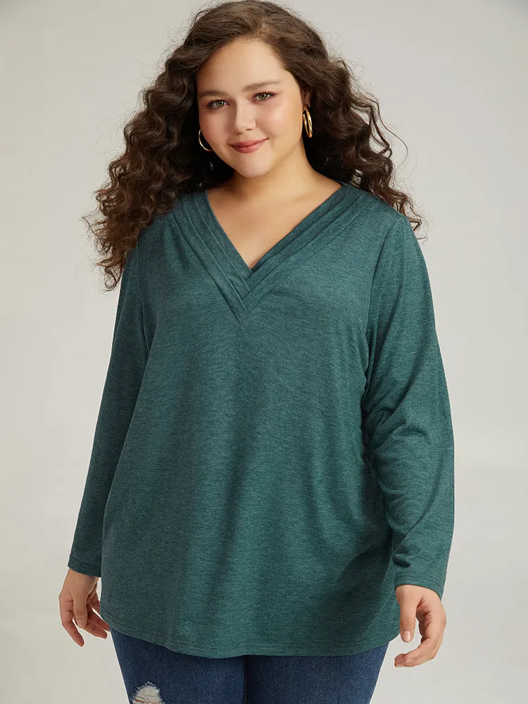Plain Heather Pleated V Neck T-shirt sold by Bloomchic product image thumbnail 4