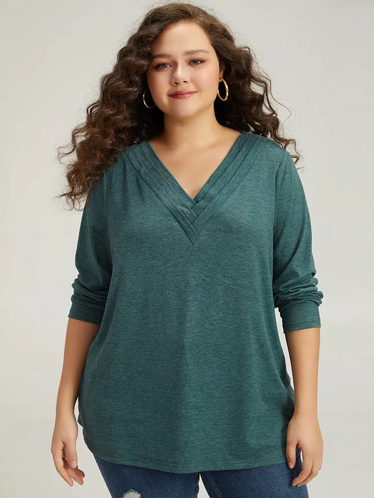 Plain Heather Pleated V Neck T-shirt sold by Bloomchic product image thumbnail 2