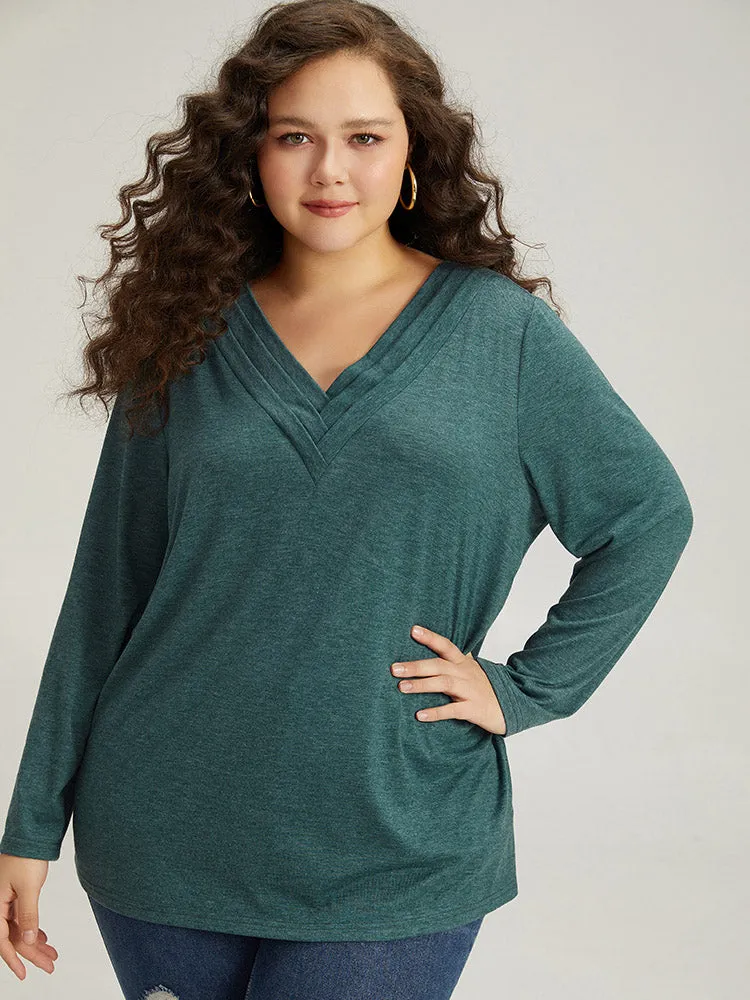 Plain Heather Pleated V Neck T-shirt sold by Bloomchic