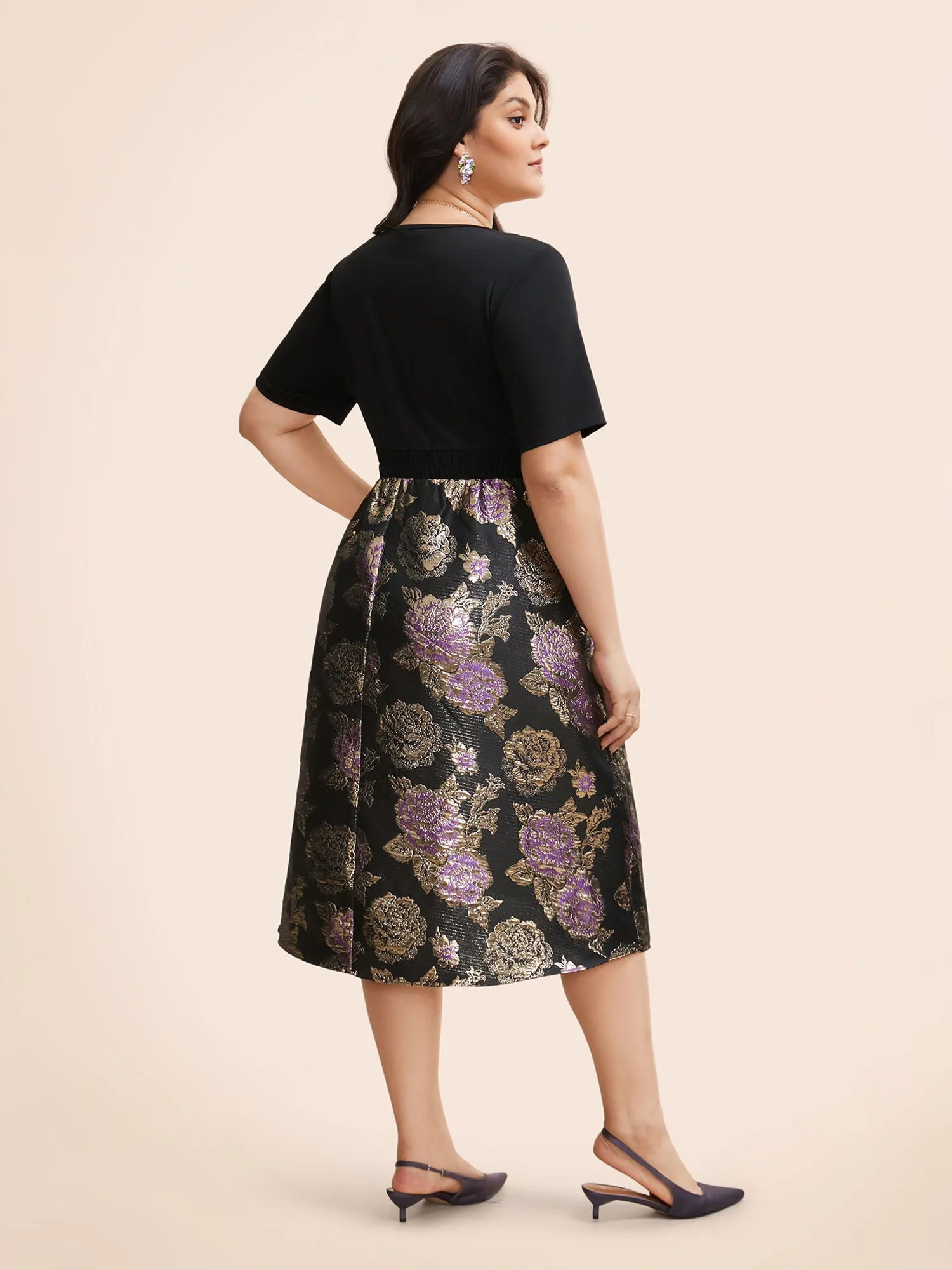 Heart Neckline Floral Patchwork Texture Dress sold by Bloomchic product image thumbnail 3
