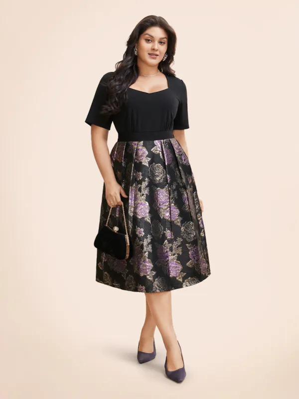 Heart Neckline Floral Patchwork Texture Dress sold by Bloomchic