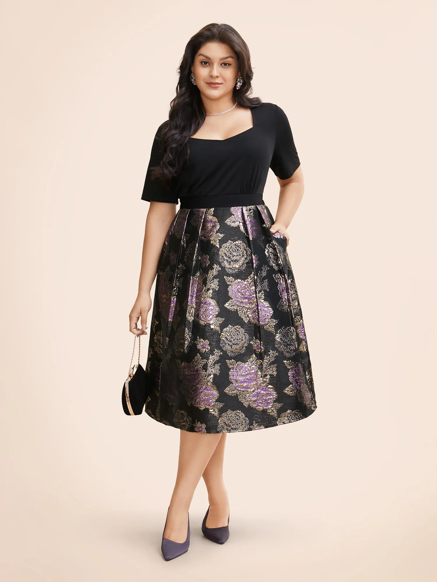 Heart Neckline Floral Patchwork Texture Dress sold by Bloomchic product image thumbnail 4