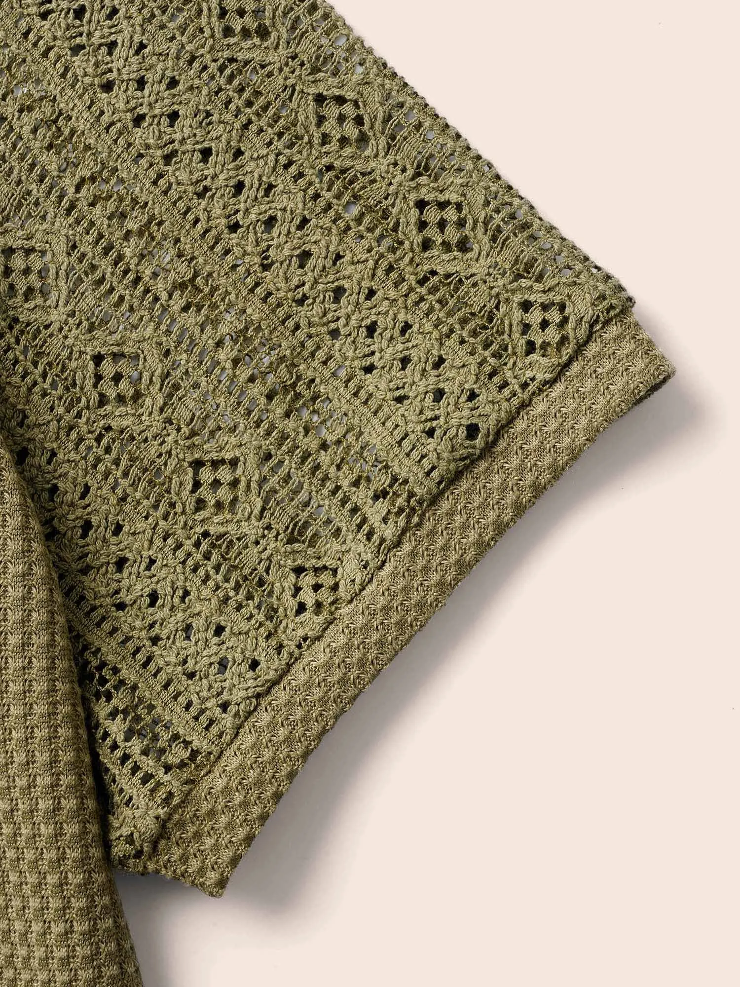 V Neck Waffle Knit Crochet Lace T-shirt sold by Bloomchic product image thumbnail 5