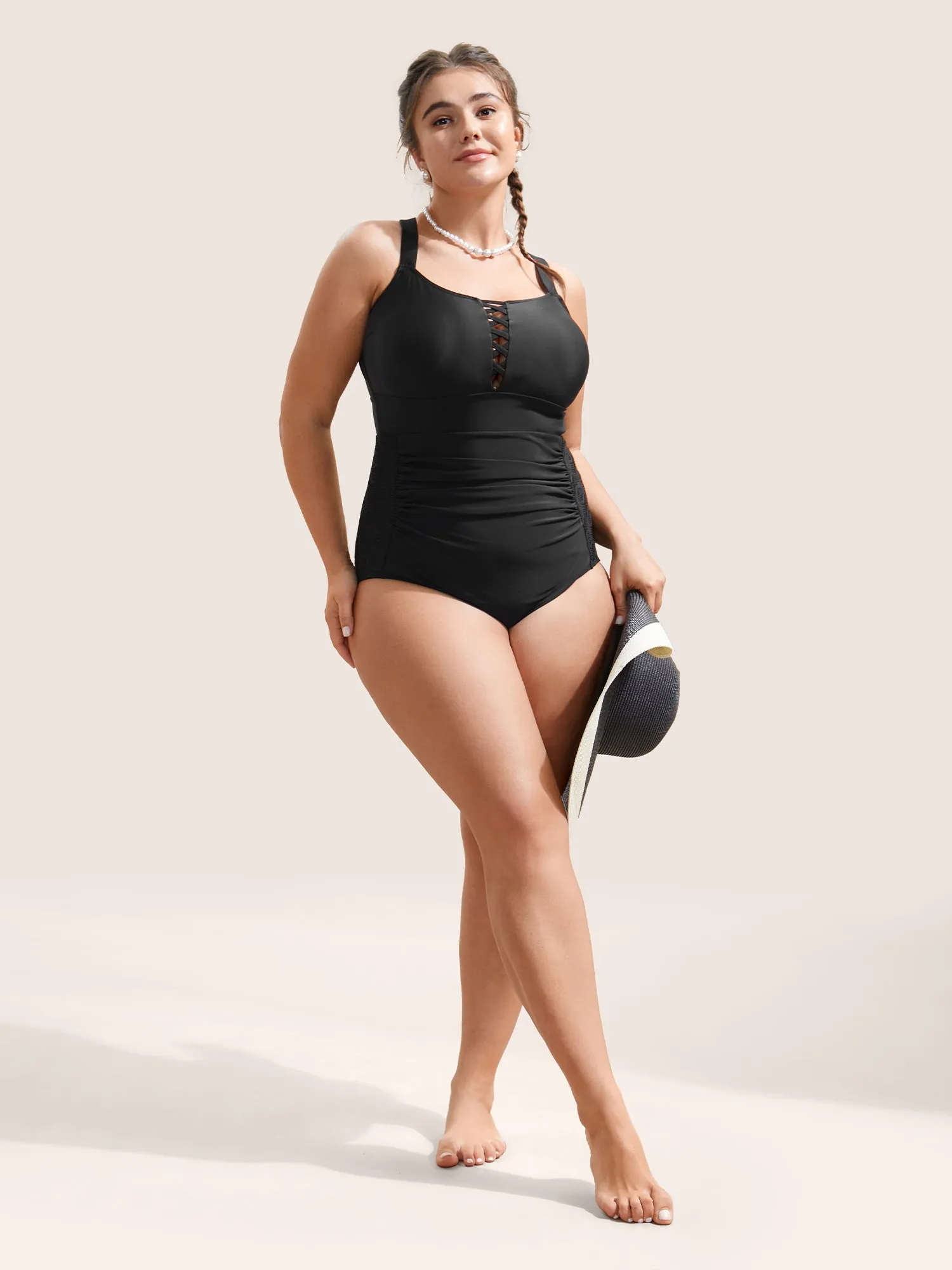 Solid Gathered Crisscross One Piece Swimsuit sold by Bloomchic product image thumbnail 4