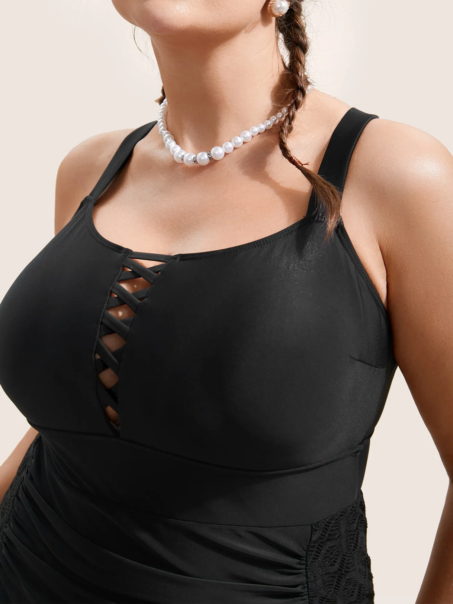 Solid Gathered Crisscross One Piece Swimsuit sold by Bloomchic product image thumbnail 5