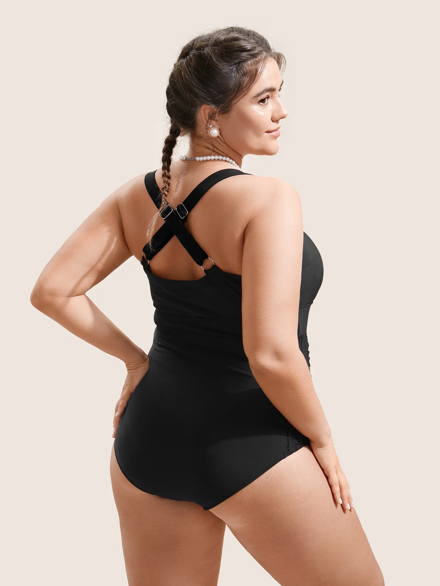 Solid Gathered Crisscross One Piece Swimsuit sold by Bloomchic product image thumbnail 2