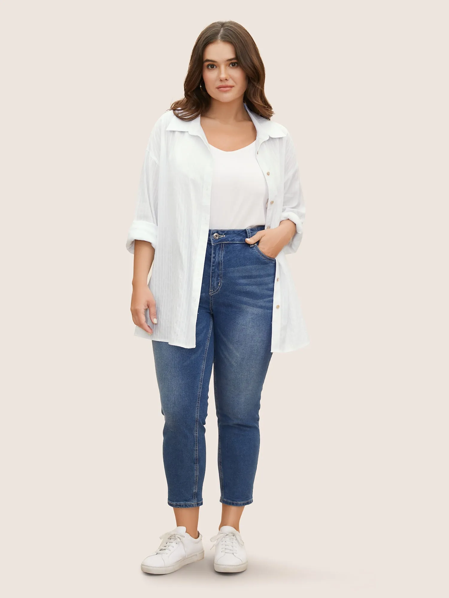 Texture Shirt Collar Drop Shoulder Sleeve Blouse sold by Bloomchic product image thumbnail 2