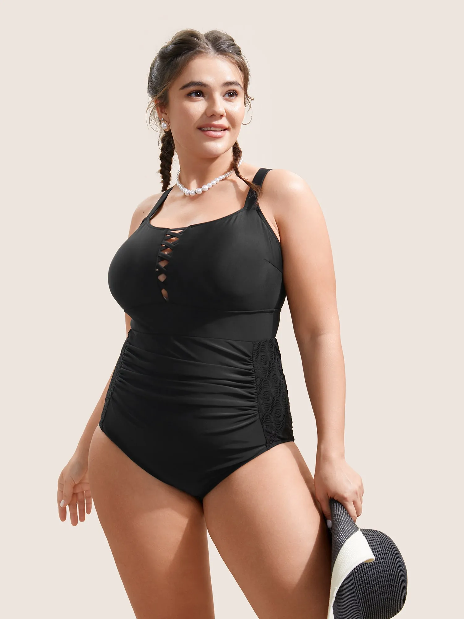 Solid Gathered Crisscross One Piece Swimsuit sold by Bloomchic product image thumbnail 3