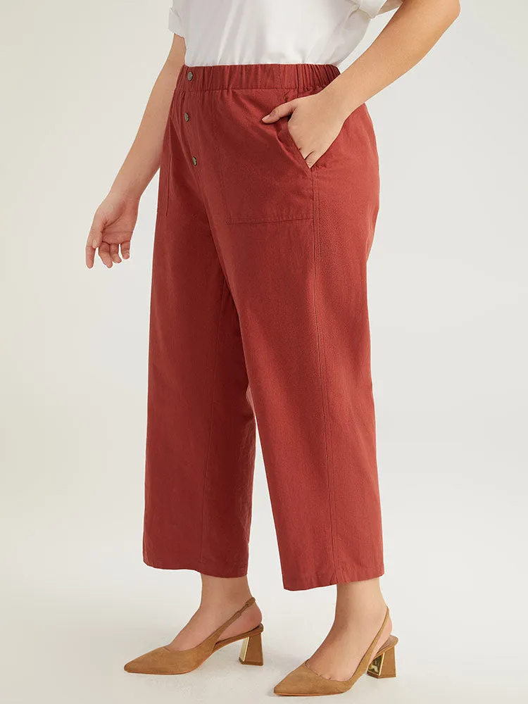 Plain Button Up Pocket Straight High Rise Leg Pants sold by Bloomchic product image thumbnail 3