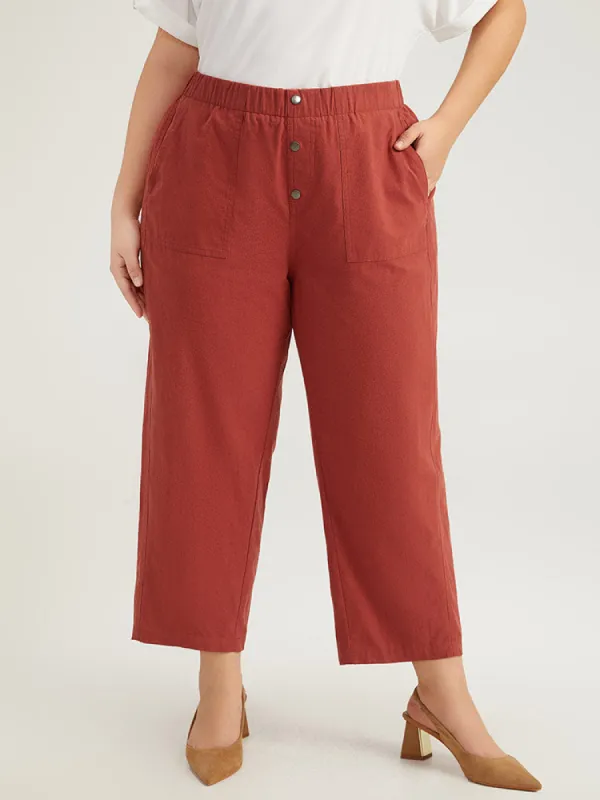 Plain Button Up Pocket Straight High Rise Leg Pants sold by Bloomchic