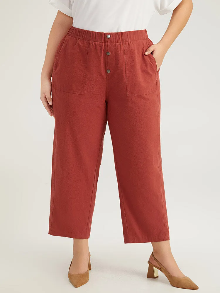 Plain Button Up Pocket Straight High Rise Leg Pants sold by Bloomchic