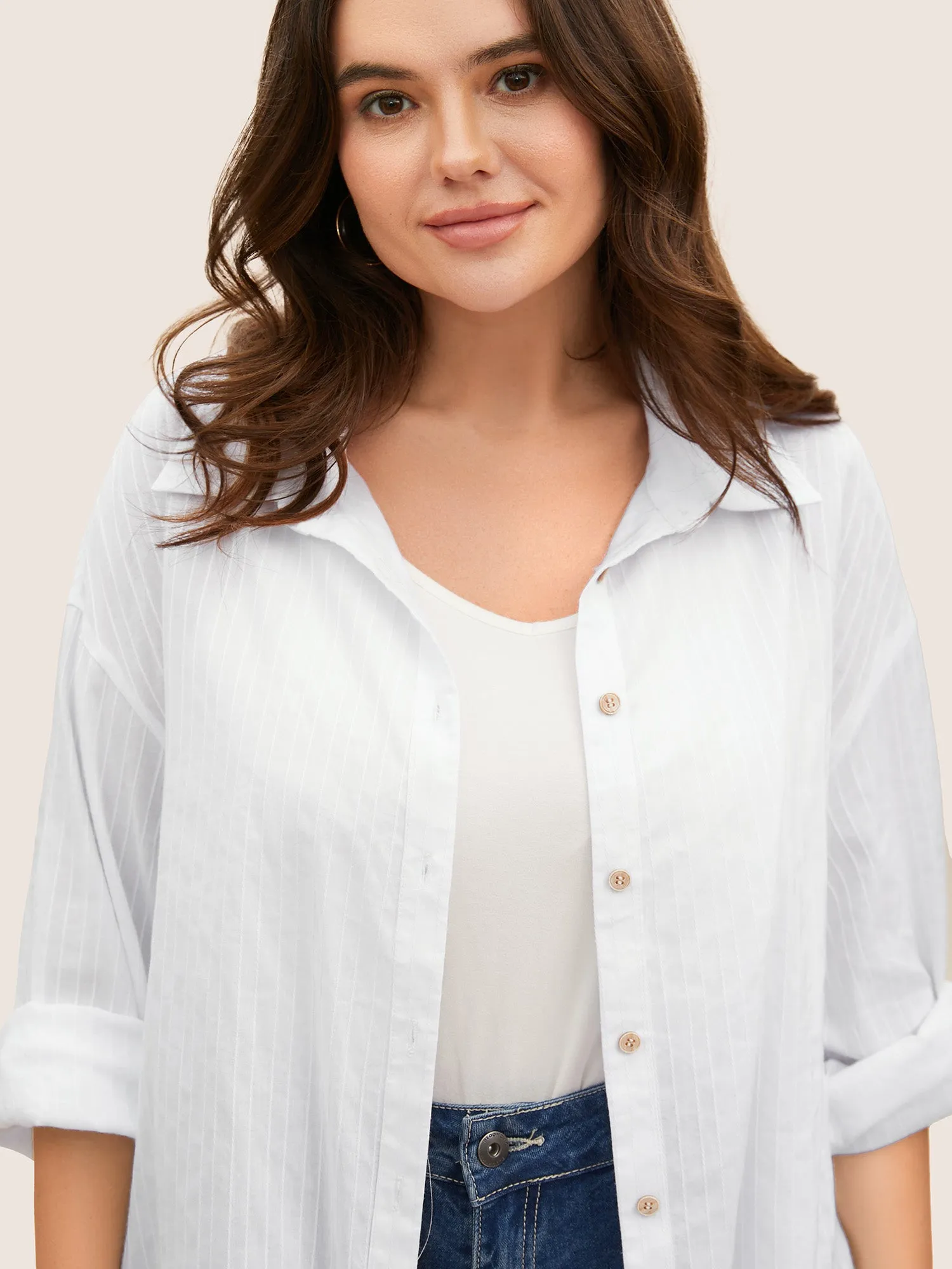 Texture Shirt Collar Drop Shoulder Sleeve Blouse sold by Bloomchic product image thumbnail 3