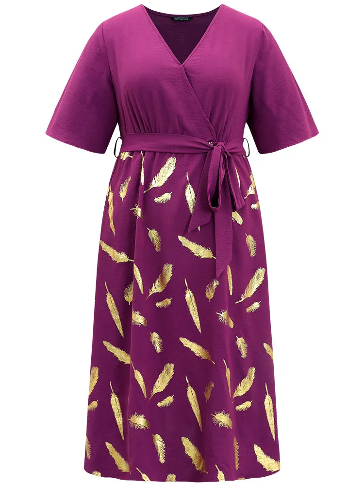 Feather Glitter Elastic Waist Patchwork Wrap Belted Dress sold by Bloomchic product image thumbnail 5