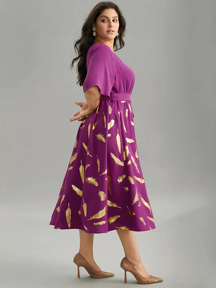 Feather Glitter Elastic Waist Patchwork Wrap Belted Dress sold by Bloomchic product image thumbnail 2