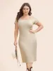 U Neck Textured Split Hem Dress sold by Bloomchic