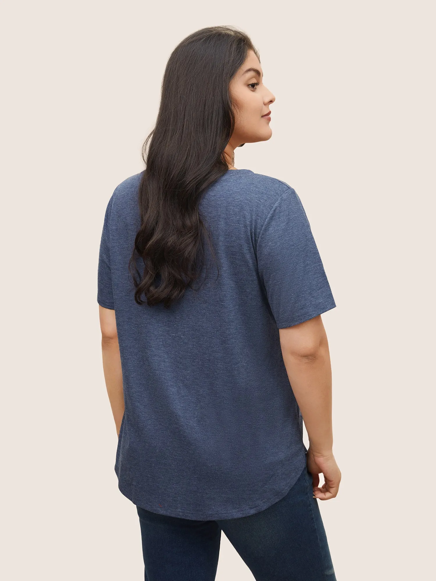 Moon & Star Print Round Neck Curved Hem T-shirt sold by Bloomchic product image thumbnail 2