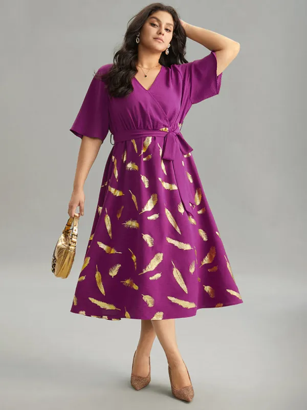 Feather Glitter Elastic Waist Patchwork Wrap Belted Dress sold by Bloomchic