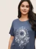 Moon & Star Print Round Neck Curved Hem T-shirt sold by Bloomchic