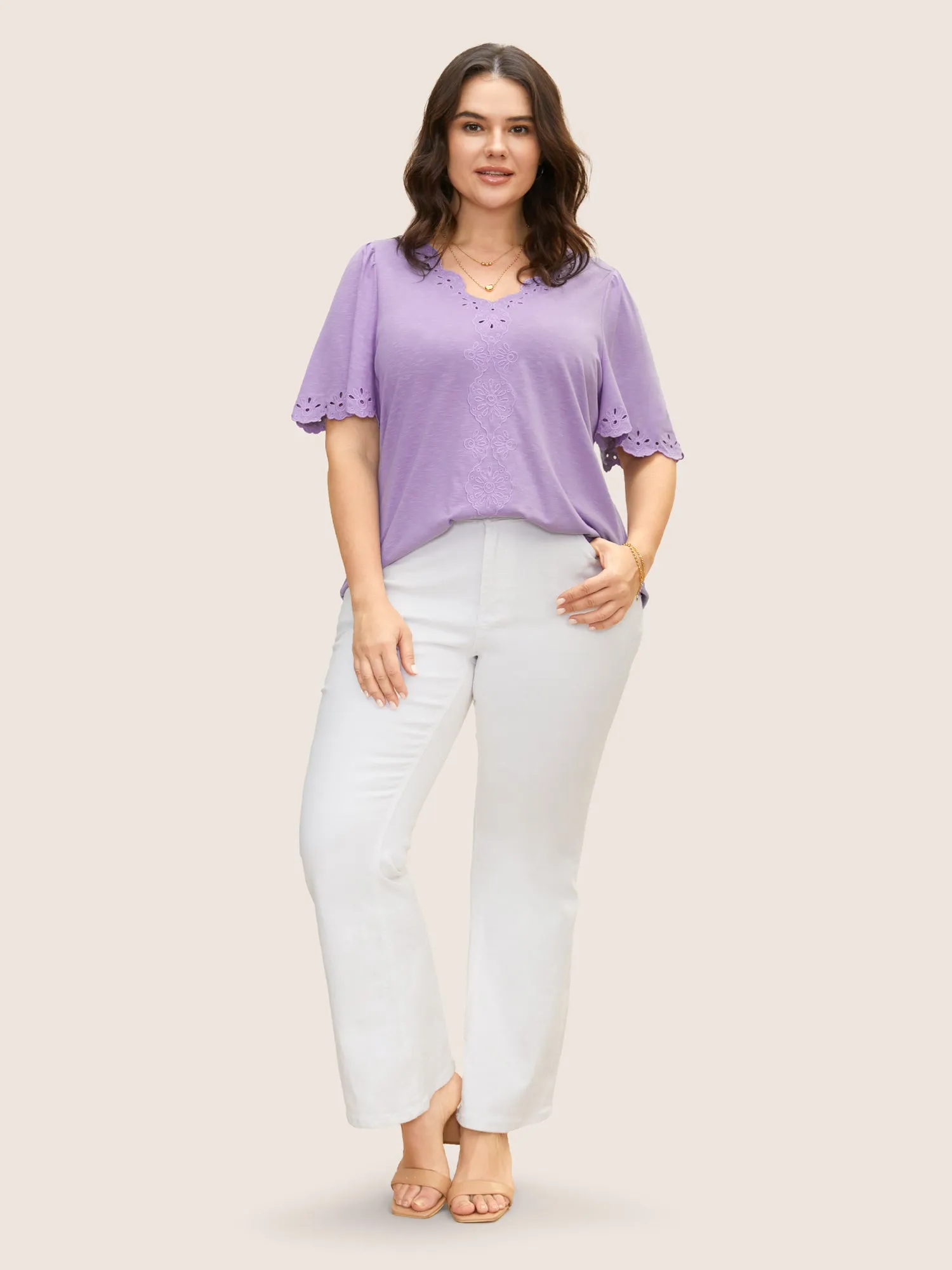 Plain Broderie Anglaise Flutter Sleeve T-shirt sold by Bloomchic product image thumbnail 3