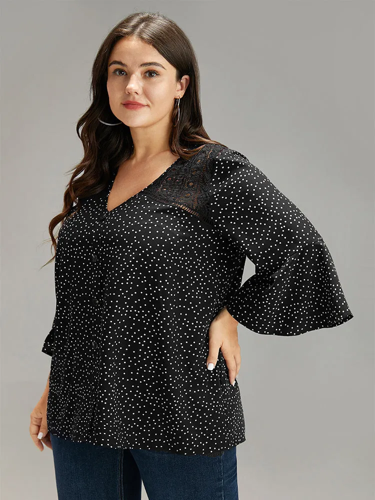 Polka Dot Crochet Lace Button Detail Blouse sold by Bloomchic product image thumbnail 2