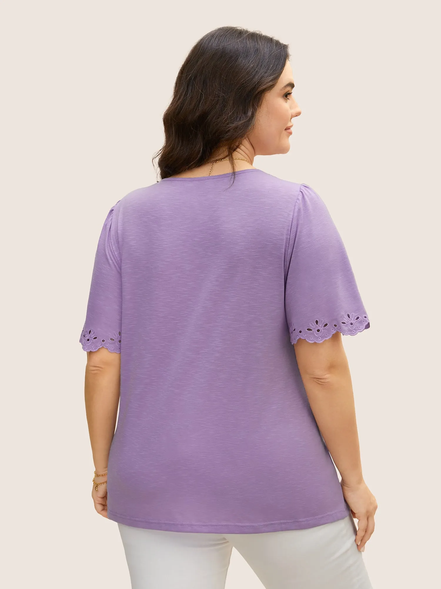 Plain Broderie Anglaise Flutter Sleeve T-shirt sold by Bloomchic product image thumbnail 4