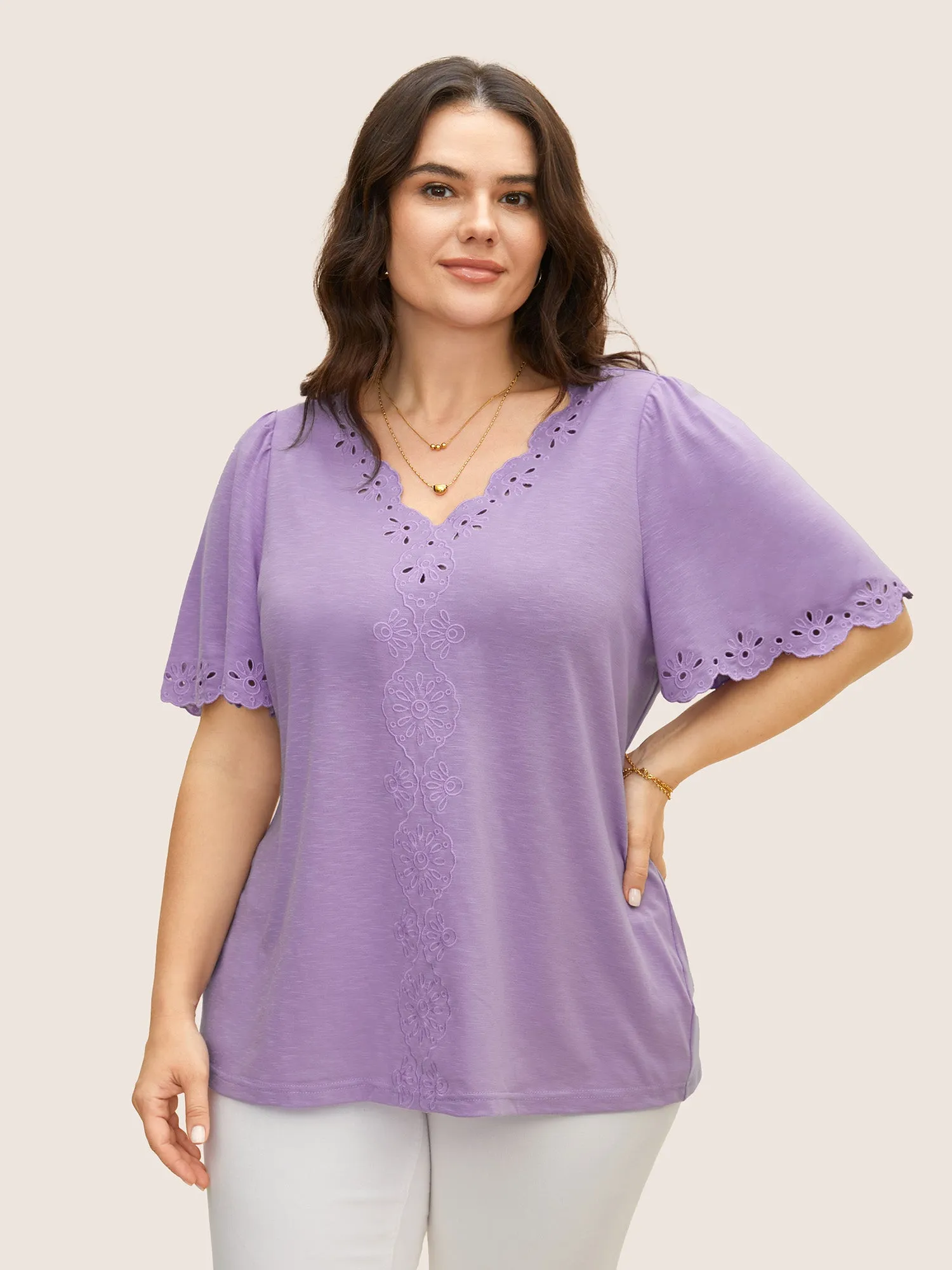 Plain Broderie Anglaise Flutter Sleeve T-shirt sold by Bloomchic product image thumbnail 2