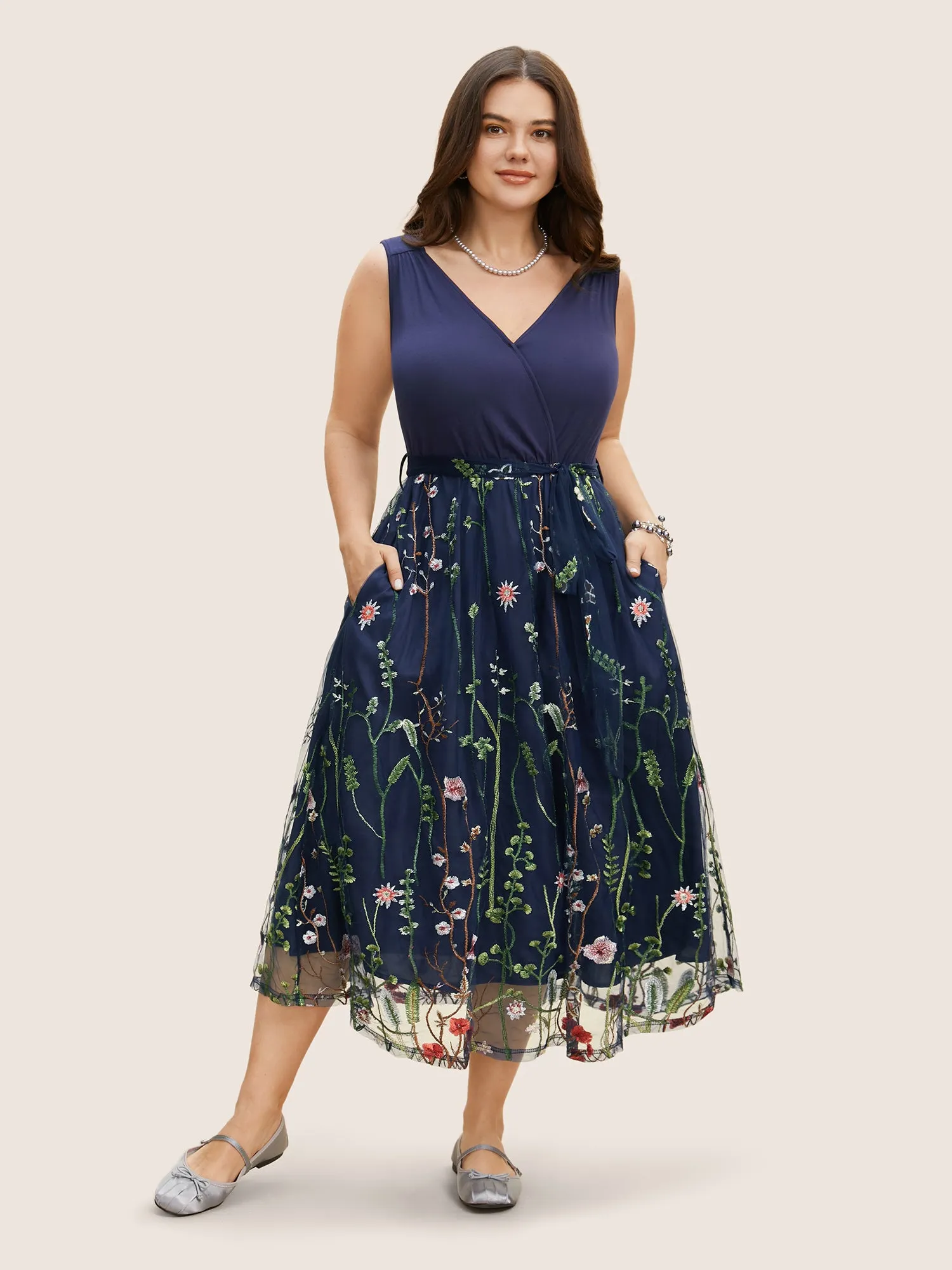 Mesh Floral Embroidered Wrap Sleeveless Dress sold by Bloomchic product image thumbnail 2