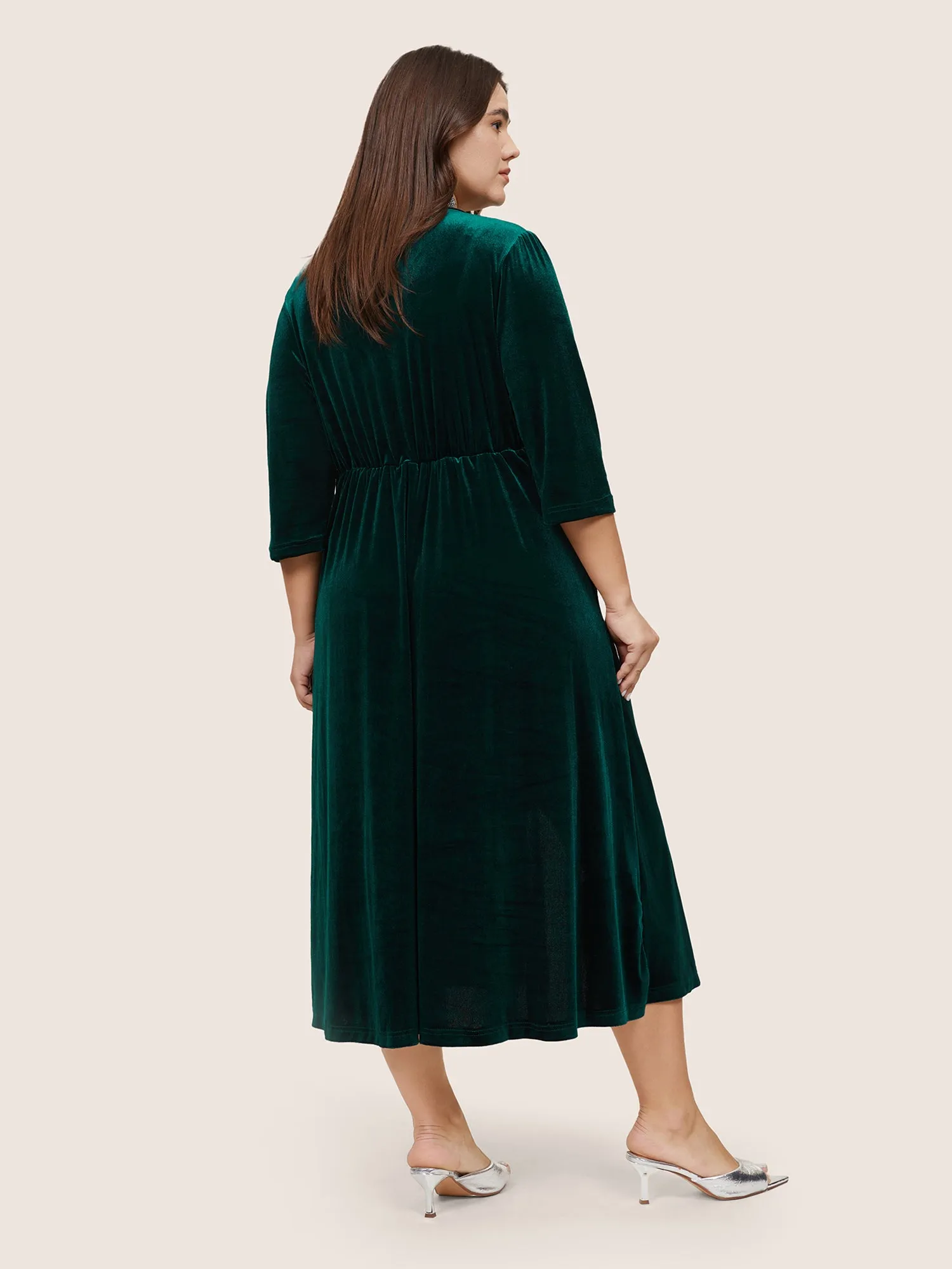 Plain Velvet Wrap Gathered Split Front Dress sold by Bloomchic product image thumbnail 4