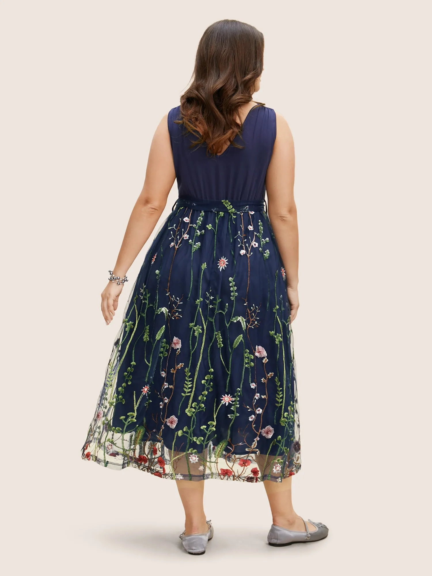 Mesh Floral Embroidered Wrap Sleeveless Dress sold by Bloomchic product image thumbnail 3