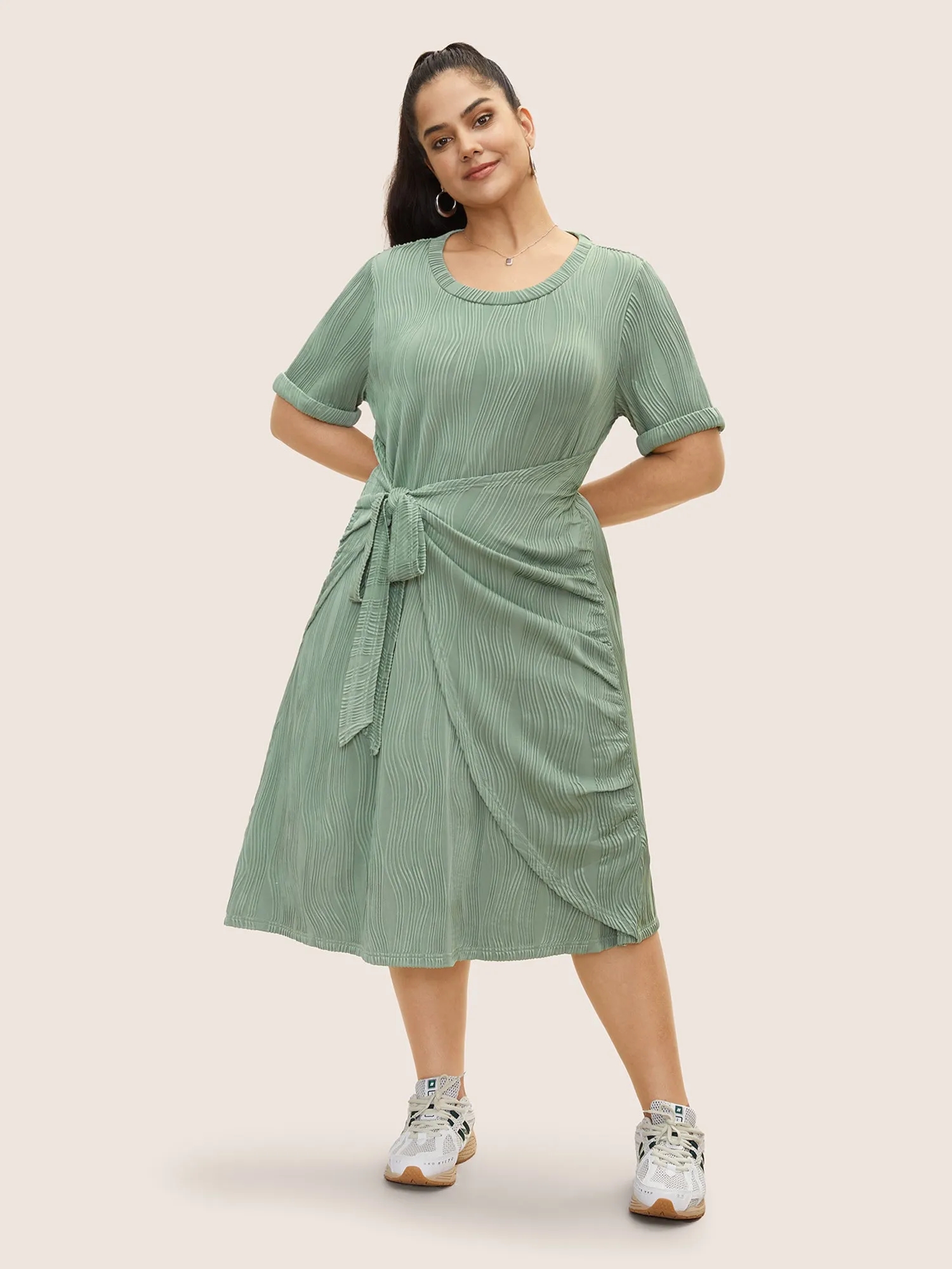 Round Neck Pit Strip Tie Knot Dress sold by Bloomchic product image thumbnail 2