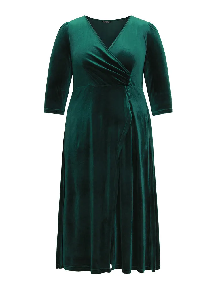 Plain Velvet Wrap Gathered Split Front Dress sold by Bloomchic product image thumbnail 5
