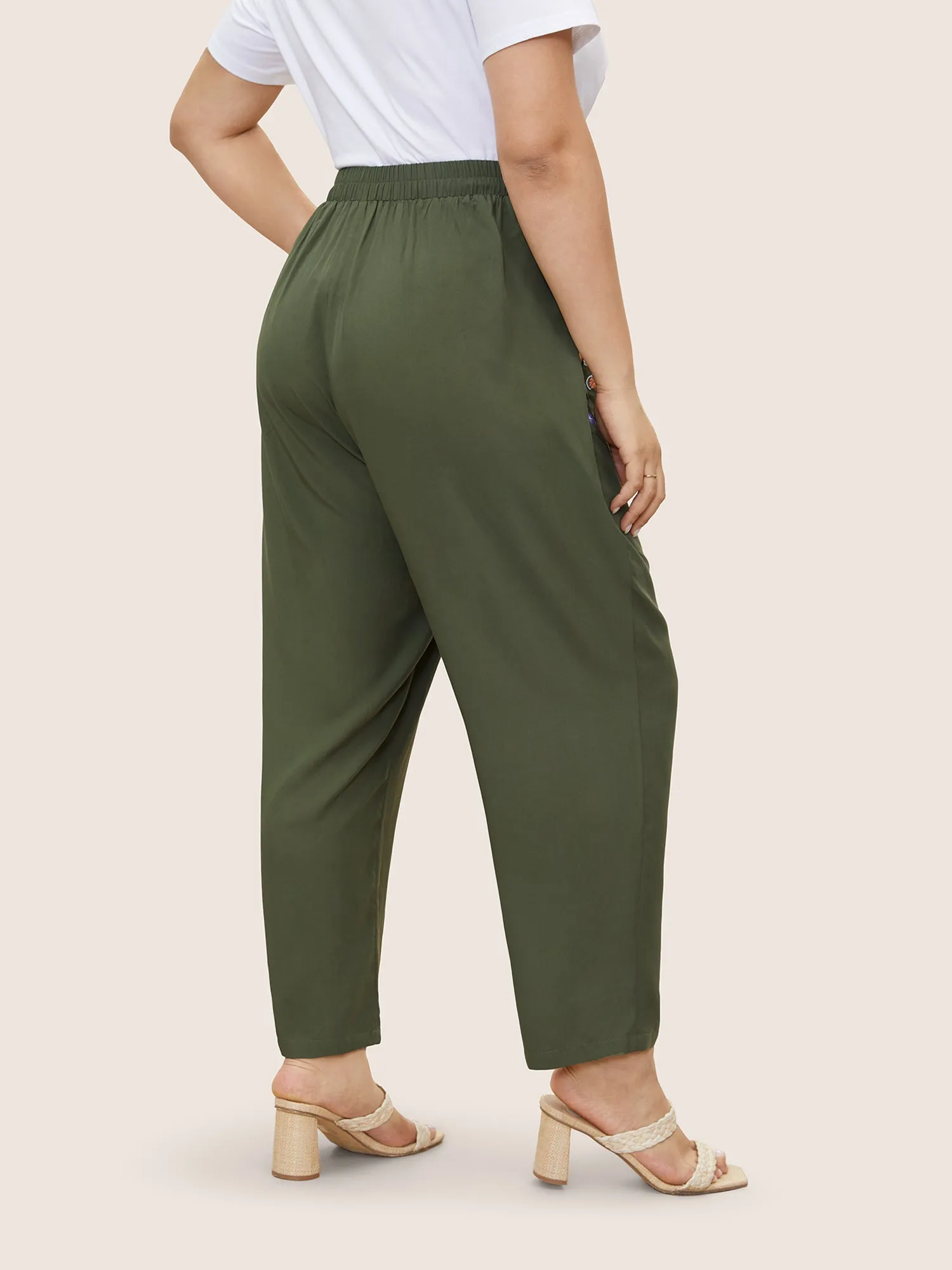 Floral Embroidered Elastic Waist Slanted Pocket Pants sold by Bloomchic product image thumbnail 2