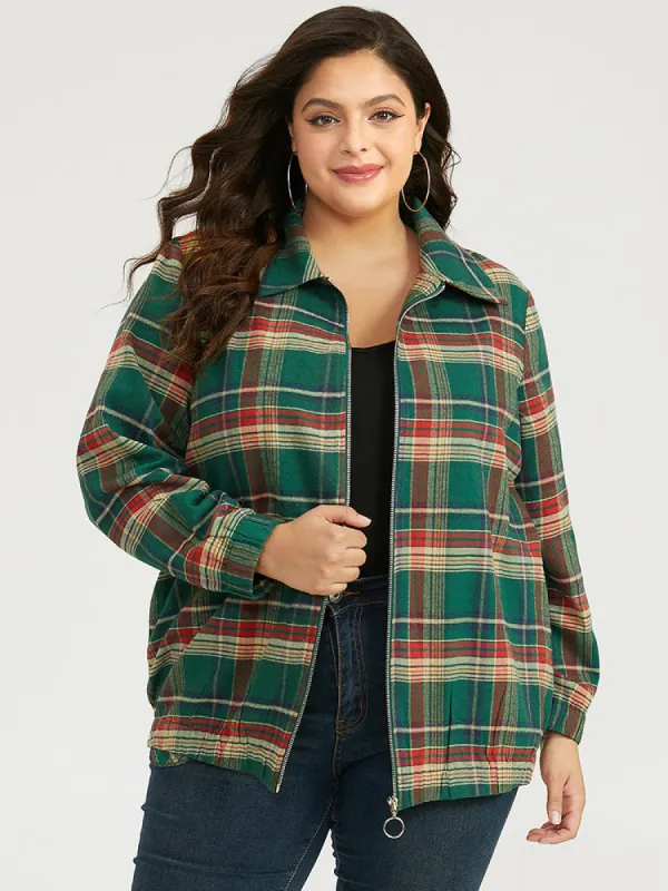 Plaid Contrast Zipper Pocket Jacket sold by Bloomchic