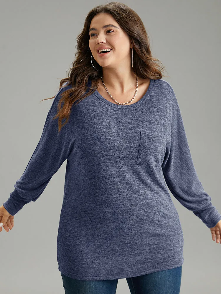Plain Heather Patched Pocket Dolman Sleeve T-shirt sold by Bloomchic product image thumbnail 3