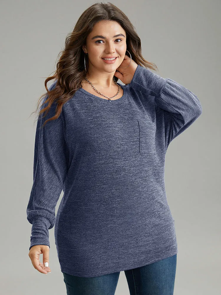 Plain Heather Patched Pocket Dolman Sleeve T-shirt sold by Bloomchic