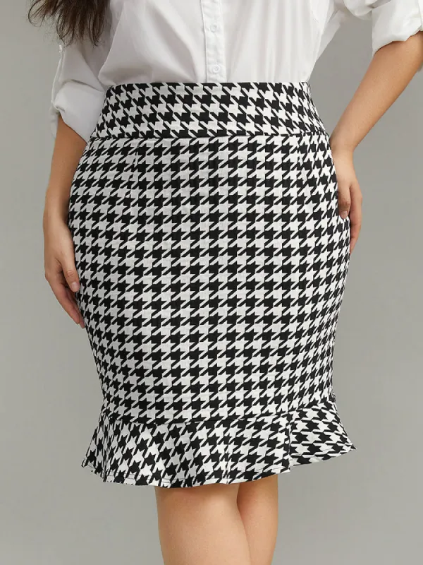 Houndstooth Ruffle Hem Bodycon Skirt sold by Bloomchic