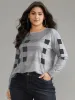 Plaid Print Contrast Round Neck T-shirt sold by Bloomchic