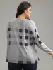 Plaid Print Contrast Round Neck T-shirt sold by Bloomchic