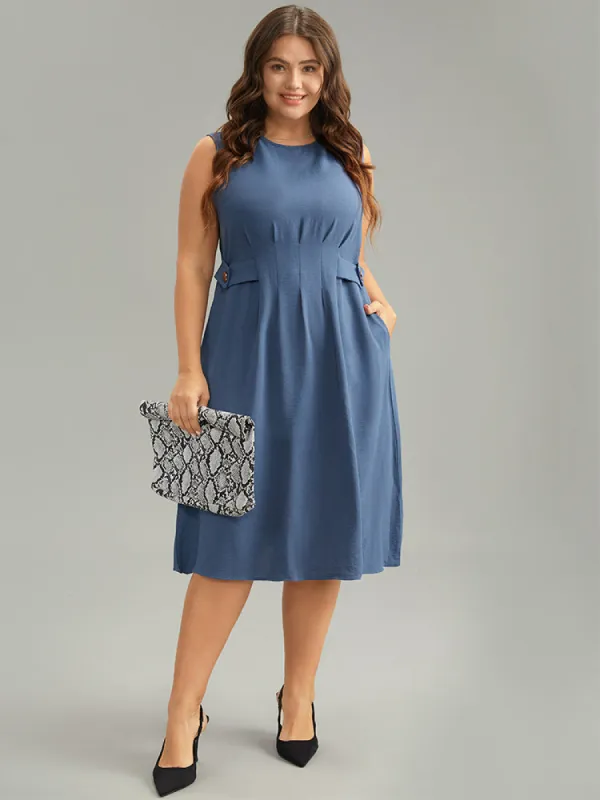Plain Plicated Detail Side Pocket Tank Dress sold by Bloomchic