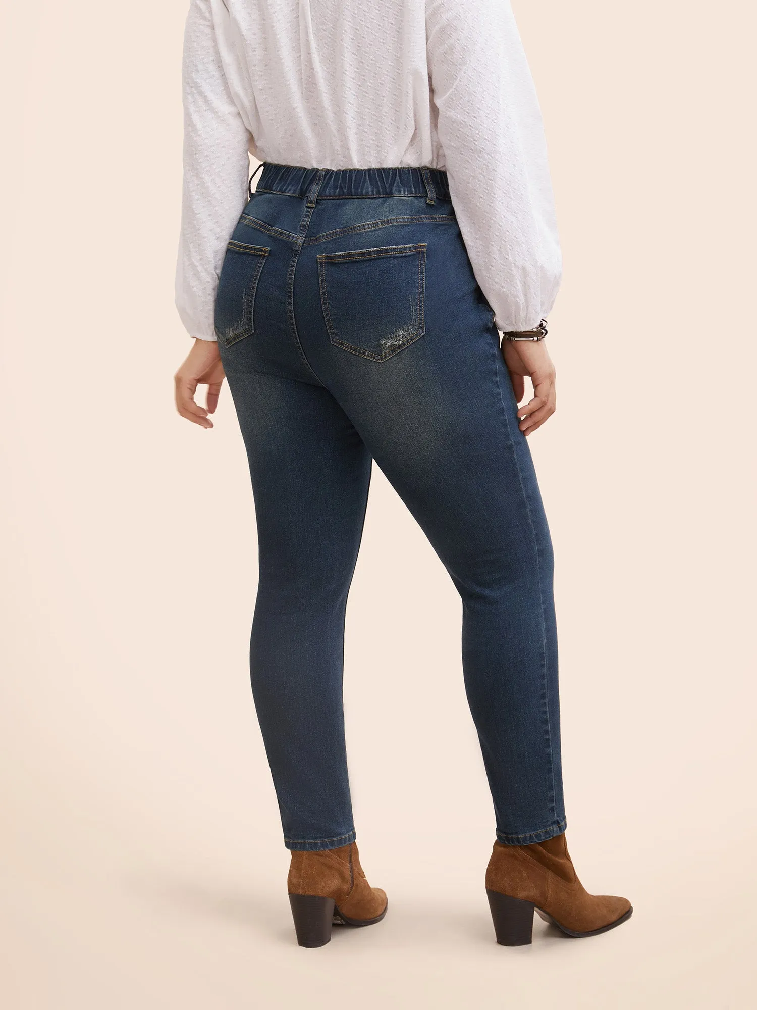 Stretch Denim Pocket Distressing Slim-Fit Jeans sold by Bloomchic product image thumbnail 2