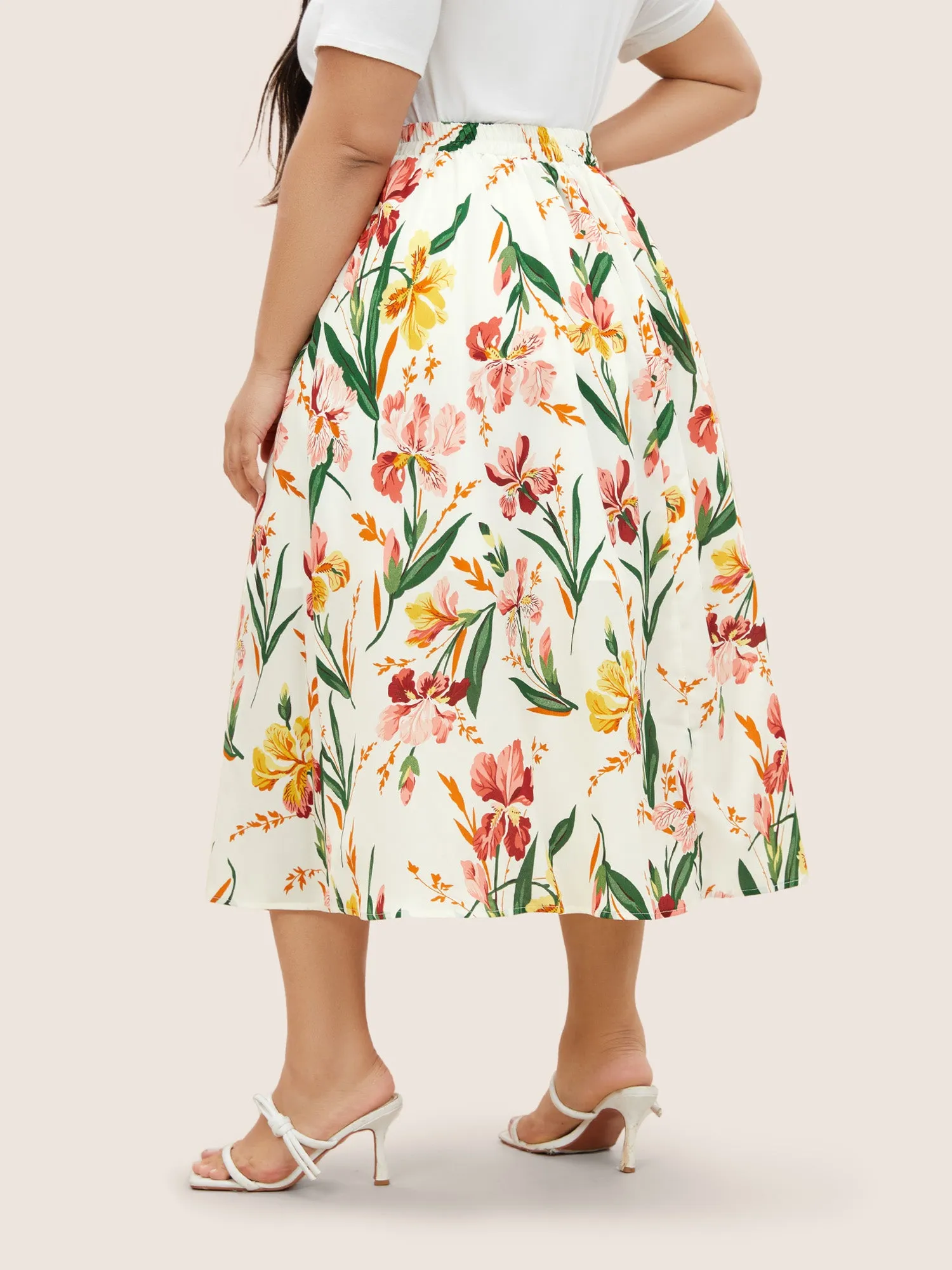 Floral Print Button Detail Elastic Waist Pocket Skirt sold by Bloomchic product image thumbnail 3