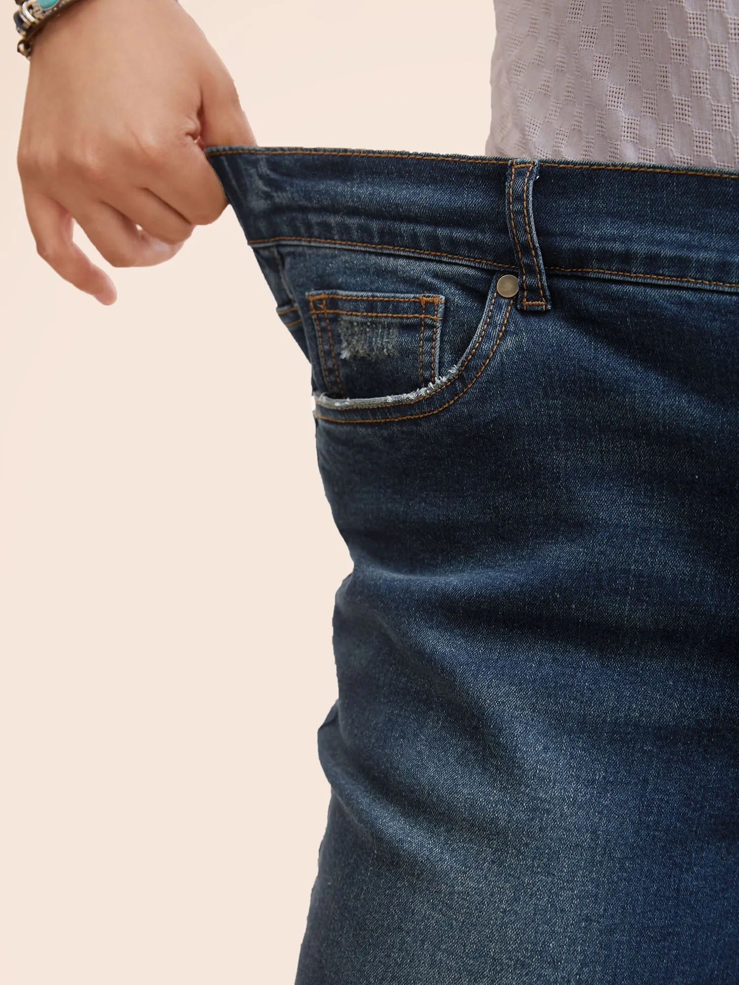 Stretch Denim Pocket Distressing Slim-Fit Jeans sold by Bloomchic product image thumbnail 4