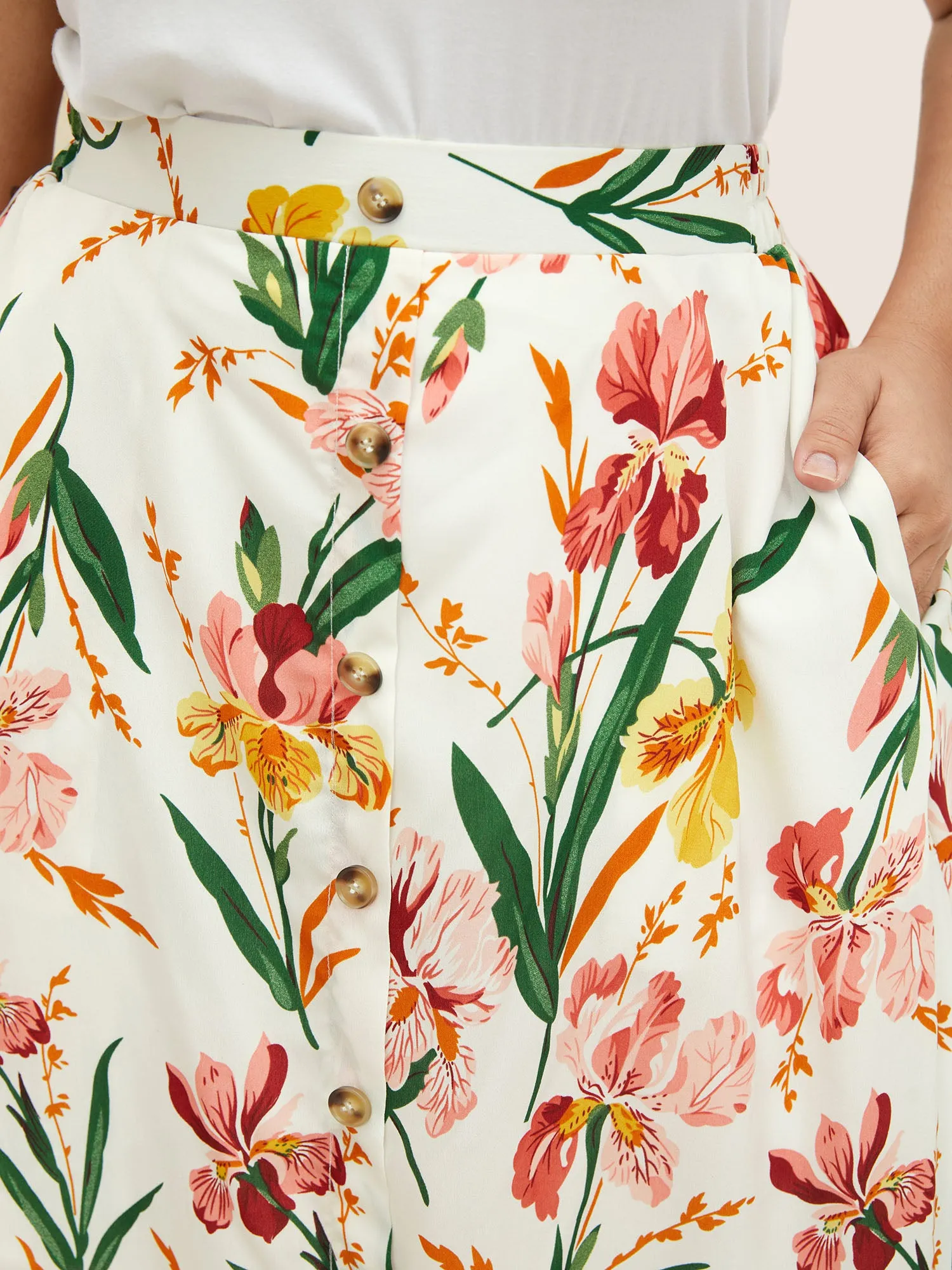 Floral Print Button Detail Elastic Waist Pocket Skirt sold by Bloomchic product image thumbnail 4