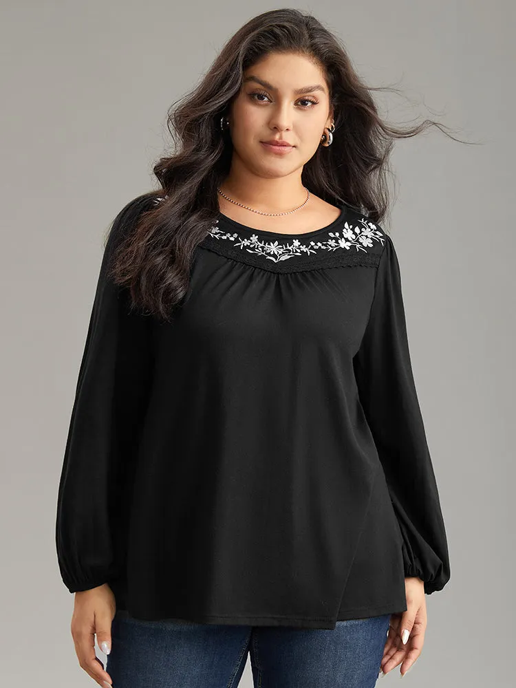 Floral Embroidered Gathered Elastic Cuffs T-shirt sold by Bloomchic product image thumbnail 5