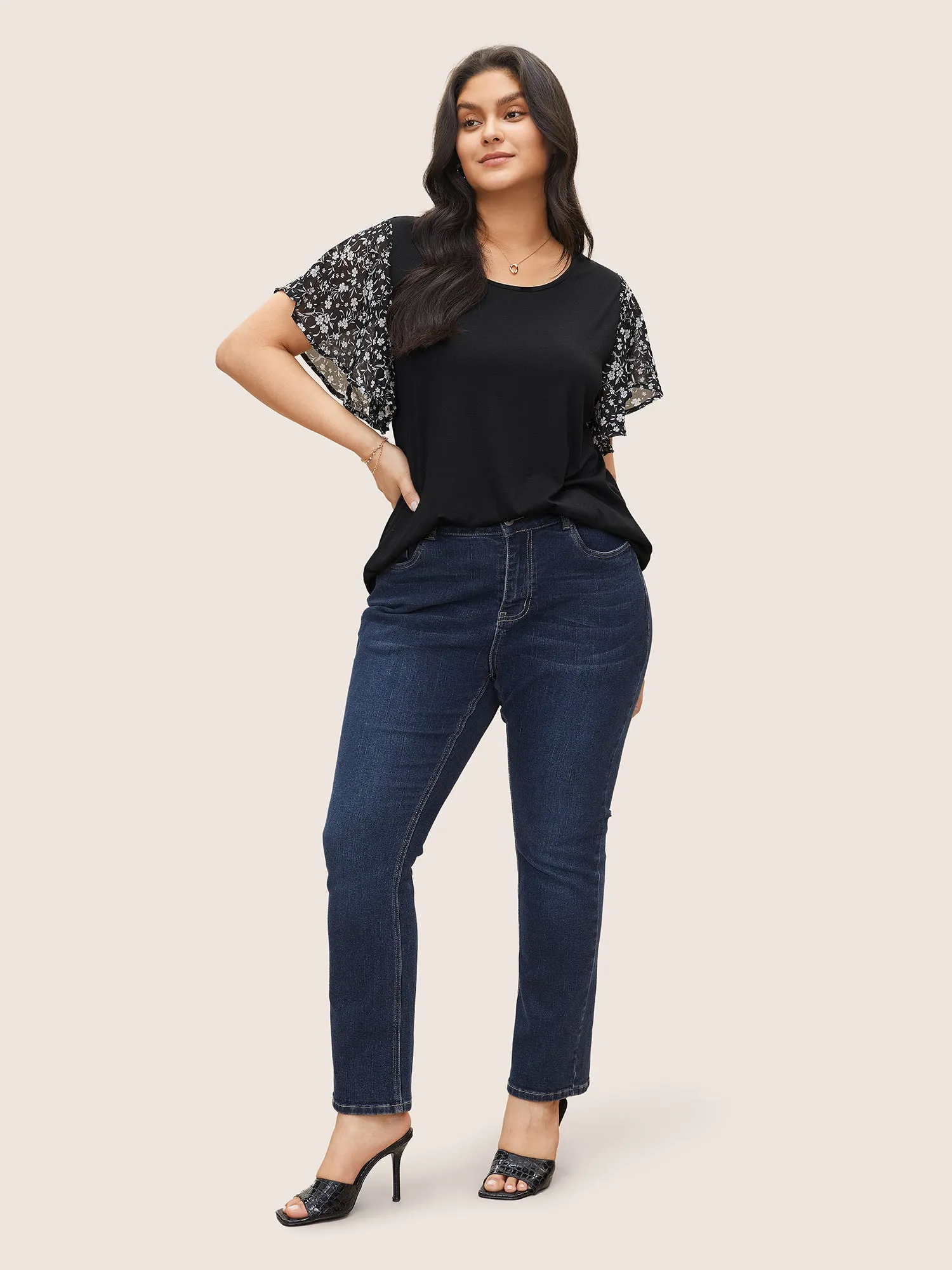 Ditsy Floral Ruffle Sleeve Round Neck T-Shirt sold by Bloomchic product image thumbnail 3