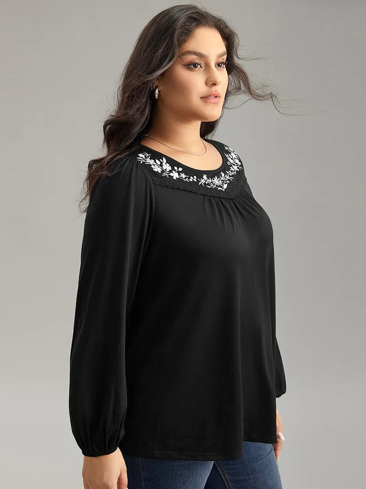 Floral Embroidered Gathered Elastic Cuffs T-shirt sold by Bloomchic product image thumbnail 3